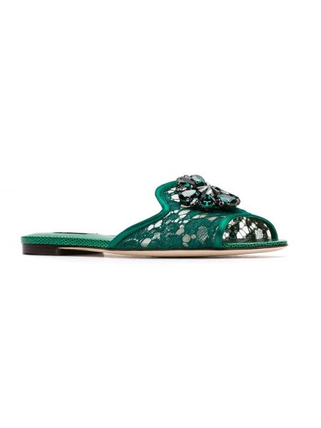 Sandali di pizzo con cristalli Dolce & Gabbana verde