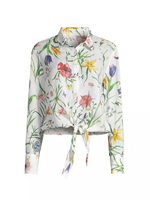 Льняная блузка с цветочным принтом и завязками Lino, provence