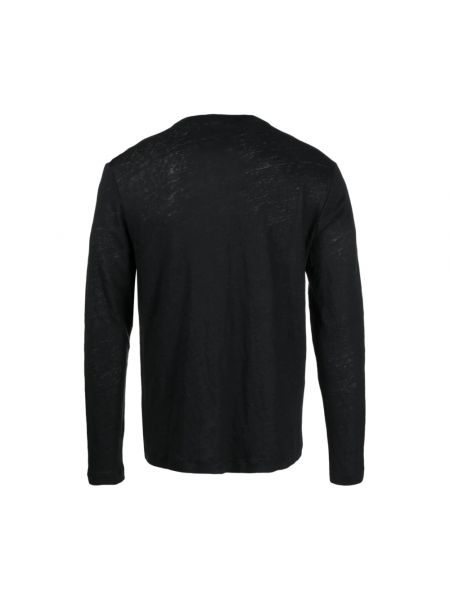 Camiseta de manga larga de lino con escote v Majestic Filatures negro