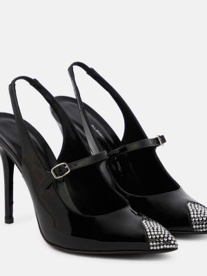 Pantofi cu toc din piele de lac slingback Alessandra Rich negru