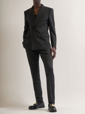 Pruhovaný vlněný oblek Dolce & Gabbana černý