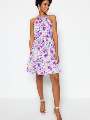Pletena mini obleka s cvetličnim vzorcem Trendyol vijolična