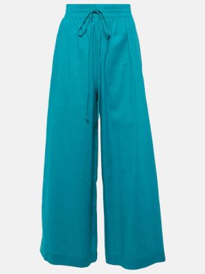 Pamučne lanene hlače bootcut Adriana Degreas plava