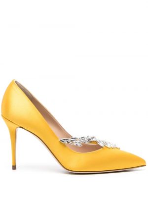 Pantofi cu toc de cristal Manolo Blahnik galben