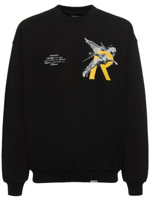Памучен пуловер бродиран Represent черно