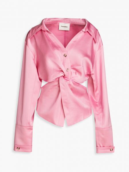 Атласная блузка Rasha с закрученным вырезом спереди Nanushka розовый