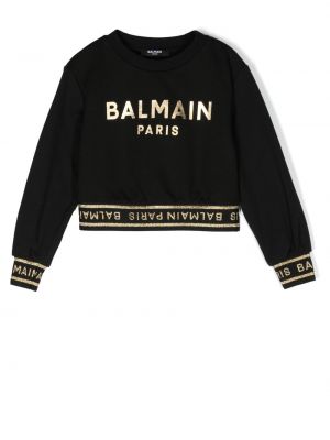 Bluza z kapturem z nadrukiem Balmain Kids czarna