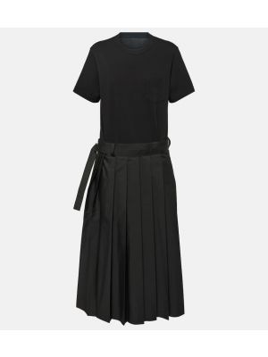 Plisirana pamučna midi haljina Sacai crna