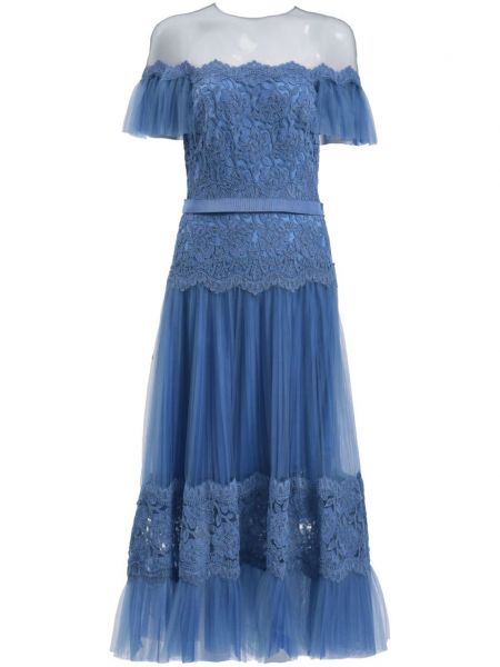Haftowana prosta sukienka Tadashi Shoji niebieska