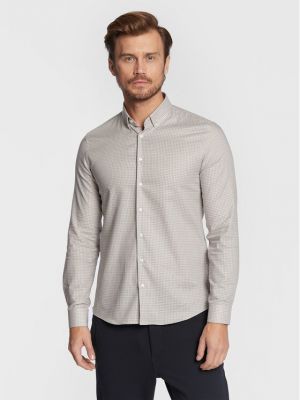 Kockovaná slim fit priliehavá košeľa Calvin Klein sivá