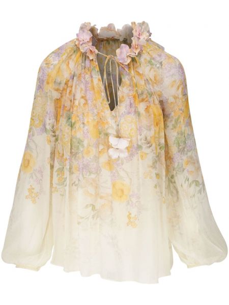 Блуза на цветя с принт с v-образно деколте Zimmermann бяло