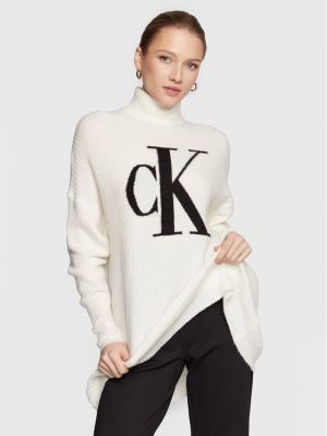 Oversize пуловер Calvin Klein Jeans бяло