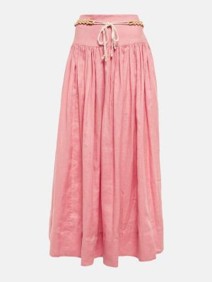 Lněné dlouhá sukně Zimmermann růžové
