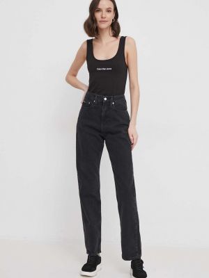 Traperice visoki struk Calvin Klein Jeans crna