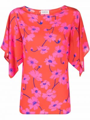 Trykt floral silke kort bluse P.a.r.o.s.h. rød