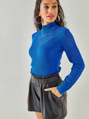 Ažūra džemperis ar augstu apkakli Olalook zils