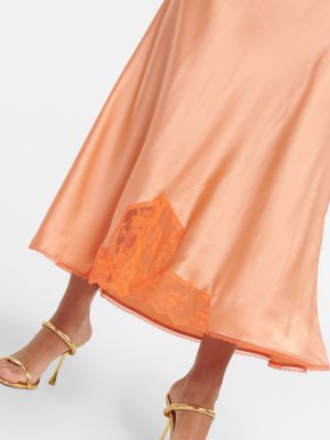 Svilena maksi haljina s čipkom Sir narančasta