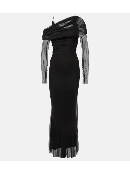 Šilkinis maksi suknelė iš tiulio Christopher Esber juoda