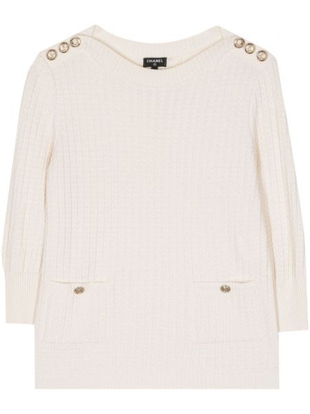 Sweter na guziki Chanel Pre-owned biały