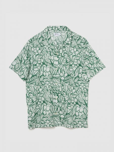 Ľanová košeľa s krátkymi rukávmi Gap zelená