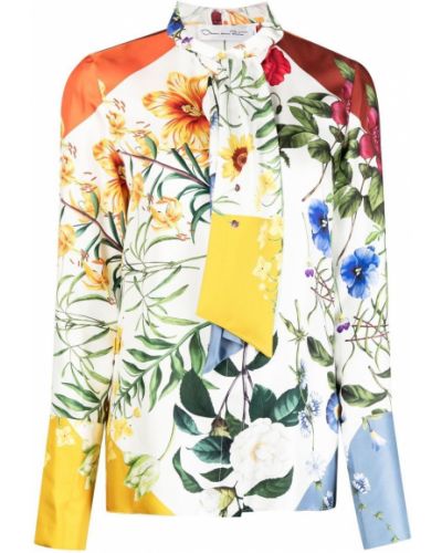 Bluza s mašnom s cvjetnim printom s printom Oscar De La Renta bijela