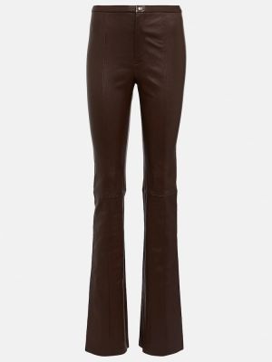 Spodnie z wysoką talią skórzane Stouls brązowe