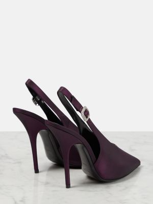 Pantofi cu toc de mătase slingback Saint Laurent violet