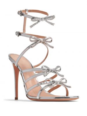 Kožené sandály s mašlí Giambattista Valli stříbrné