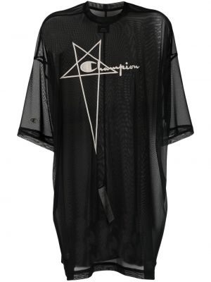 Oversized priehľadné tričko s výšivkou Rick Owens X Champion čierna