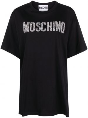 Bombažna majica s kristali Moschino črna