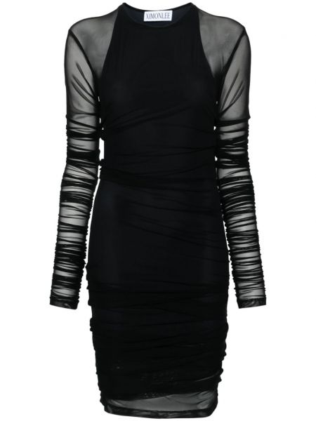 Sukienka koktajlowa z siateczką drapowana Ximon Lee czarna