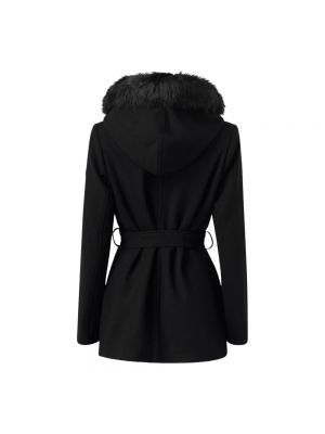 Abrigo de invierno de cuero con capucha de cuero sintético Hollies negro