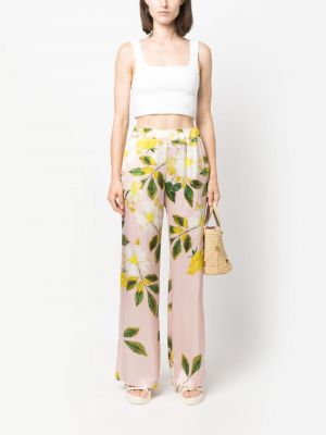 Jedwabne proste spodnie w kwiatki z nadrukiem 813 różowe