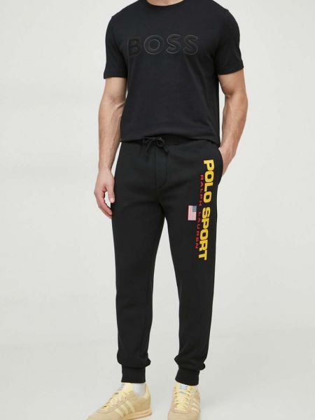 Spodnie sportowe z nadrukiem Polo Ralph Lauren czarne