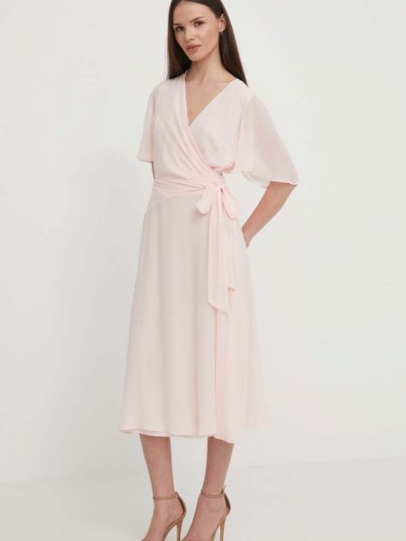 Sukienka midi Lauren Ralph Lauren różowa