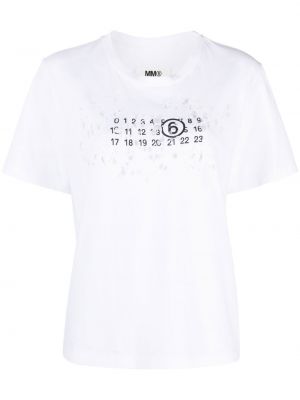 Kokvilnas t-krekls ar apdruku Mm6 Maison Margiela balts