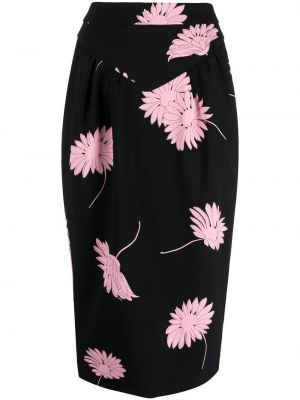 Falda de cintura alta de flores con estampado Nº21 negro