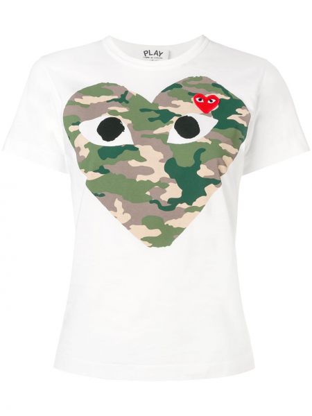 Kamufliažinis marškinėliai su širdelėmis Comme Des Garçons Play balta