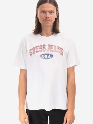 Pamučna majica s printom Guess Usa bijela