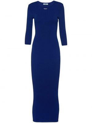 Dzianinowa haftowana sukienka midi Prada niebieska