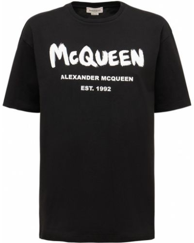 Oversize памучна тениска с принт Alexander Mcqueen черно