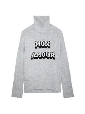 Шерстяной свитер с воротником Alma Mon Amour Zadig & Voltaire, gris chine