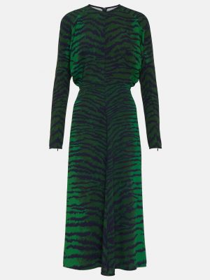 Тигровое платье миди с принтом Victoria Beckham зеленое
