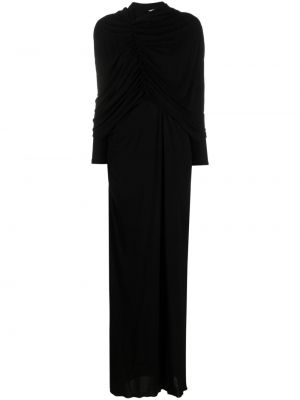 Viskózové dlouhé šaty s dlouhými rukávy s kulatým výstřihem Saint Laurent - černá