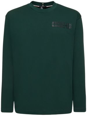 Kokvilnas t-krekls ar garām piedurknēm džersija Moncler Grenoble zaļš