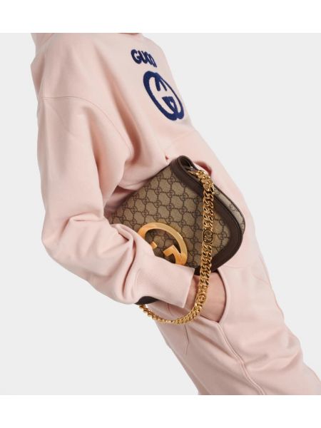 Bavlněná mikina s kapucí s výšivkou jersey Gucci růžová