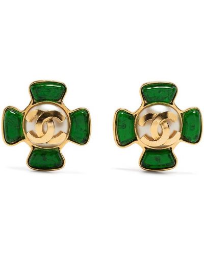 Pendientes con perlas Chanel Pre-owned verde
