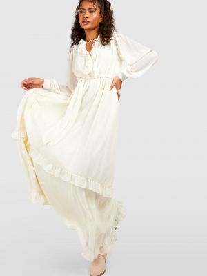 Шифоновое длинное платье бохо с рюшами Boohoo белое
