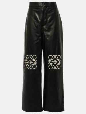 Spodnie skórzane relaxed fit Loewe czarne