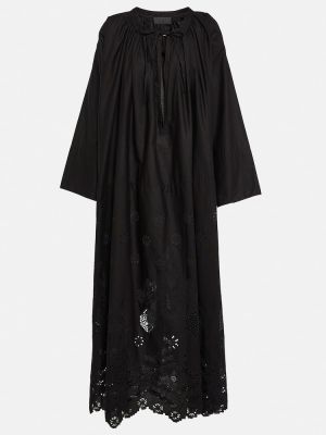 Bombažna dolga obleka z vezenjem Nili Lotan črna